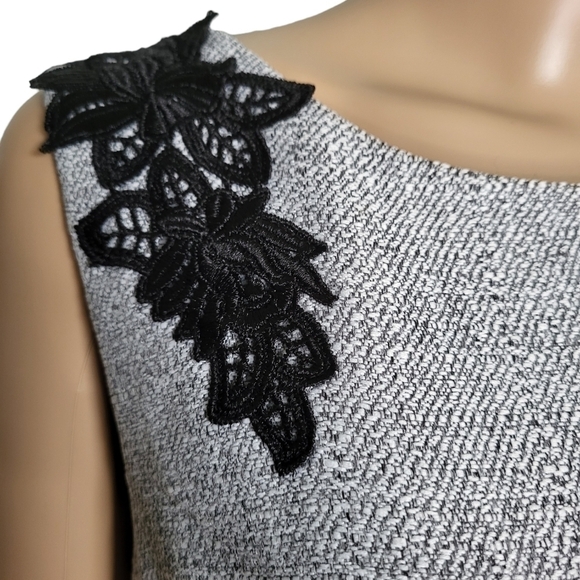 Kasper Dress. White/Grey/Black Tweed style. Lace shoulders. Size 12 - Picture 2 of 8